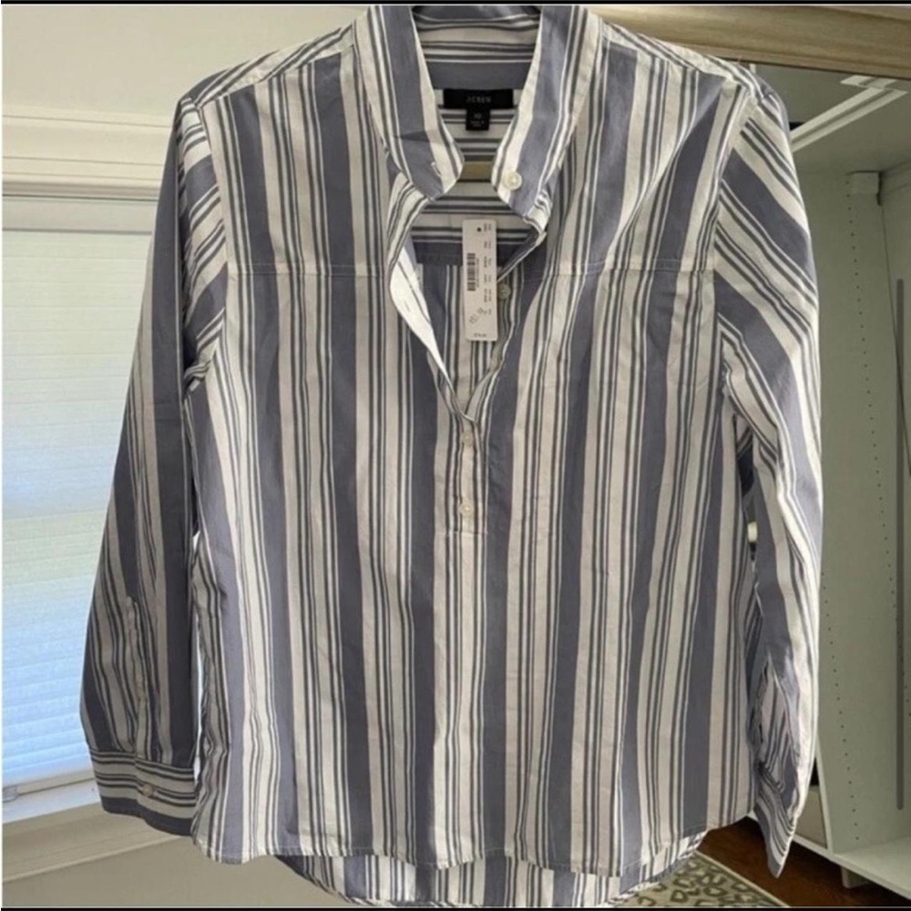 J. Crew Women’s Blue and White Striped Button Down Shirt